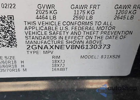 2022 Chevrolet Equinox Fwd Premier from USA, damaged, VIN 2GNAXNEV8N6130373